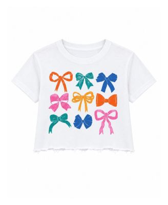 Girls' Bow Grid Distressed Crop Top - Big Kid