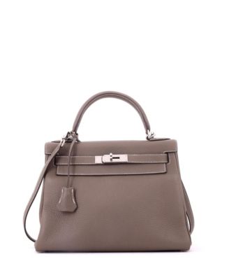 Kelly 28 Handbag Grey Clemence with Palladium Hardware