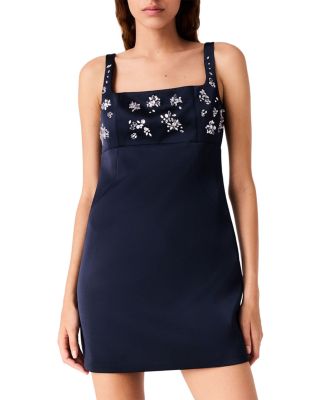 Rhinestone Embroidered Square Neck Mini Dress