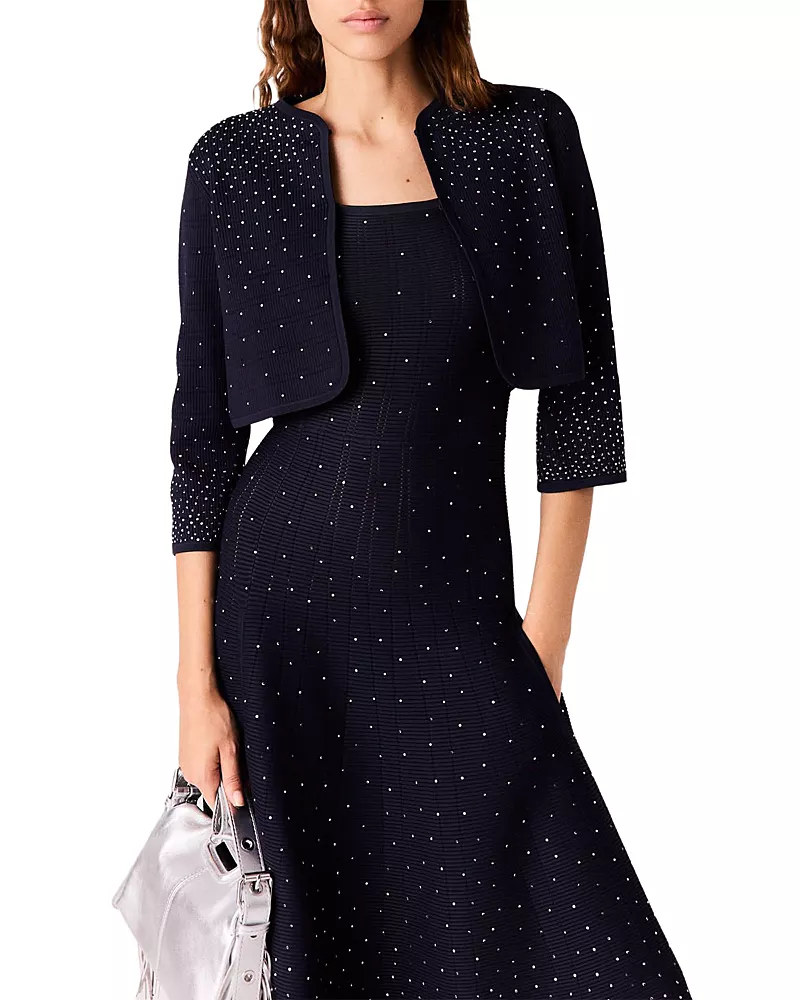Maje Rhinestone Embellished Cropped Cardigan