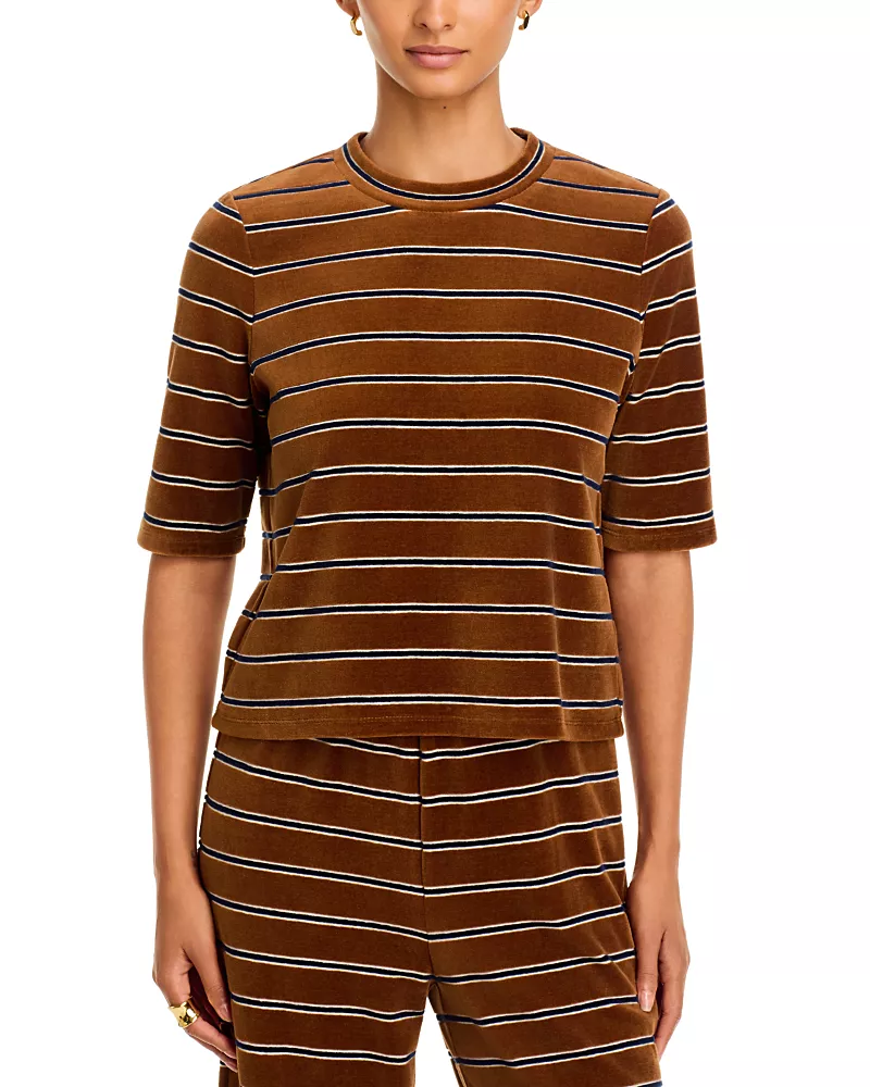 Veronica Beard Xavier Striped Stretch Cotton Velour Top
