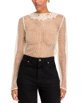 Mesh Glimmer Long Sleeve Sheer Top
