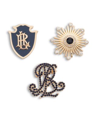Pav&eacute; Logo Shield Pins, Set of 3