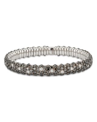 18K White Gold Stretch Black & White Diamond Domed Bracelet