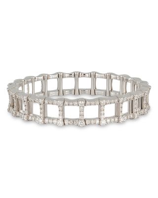 18K White Gold Stretch Diamond Bamboo Inspired Link Stretch Bangle Bracelet, 4.76 tcw