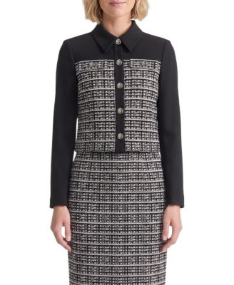 Ming Wang Mixed-Media Tweed Knit Jacket