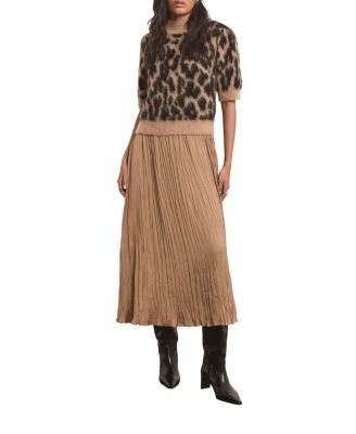  Women's Short Sleeve Fuzzy Texture Layered Midi Dress