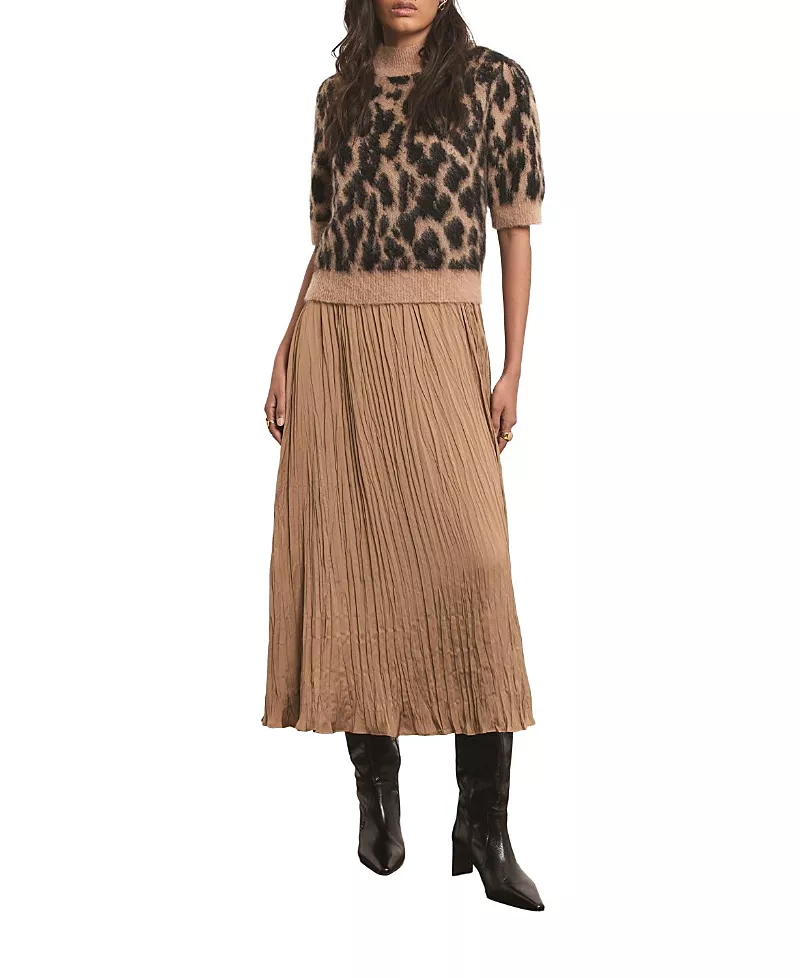 Mint Velvet Women's Short Sleeve Fuzzy Texture Layered Midi Dress