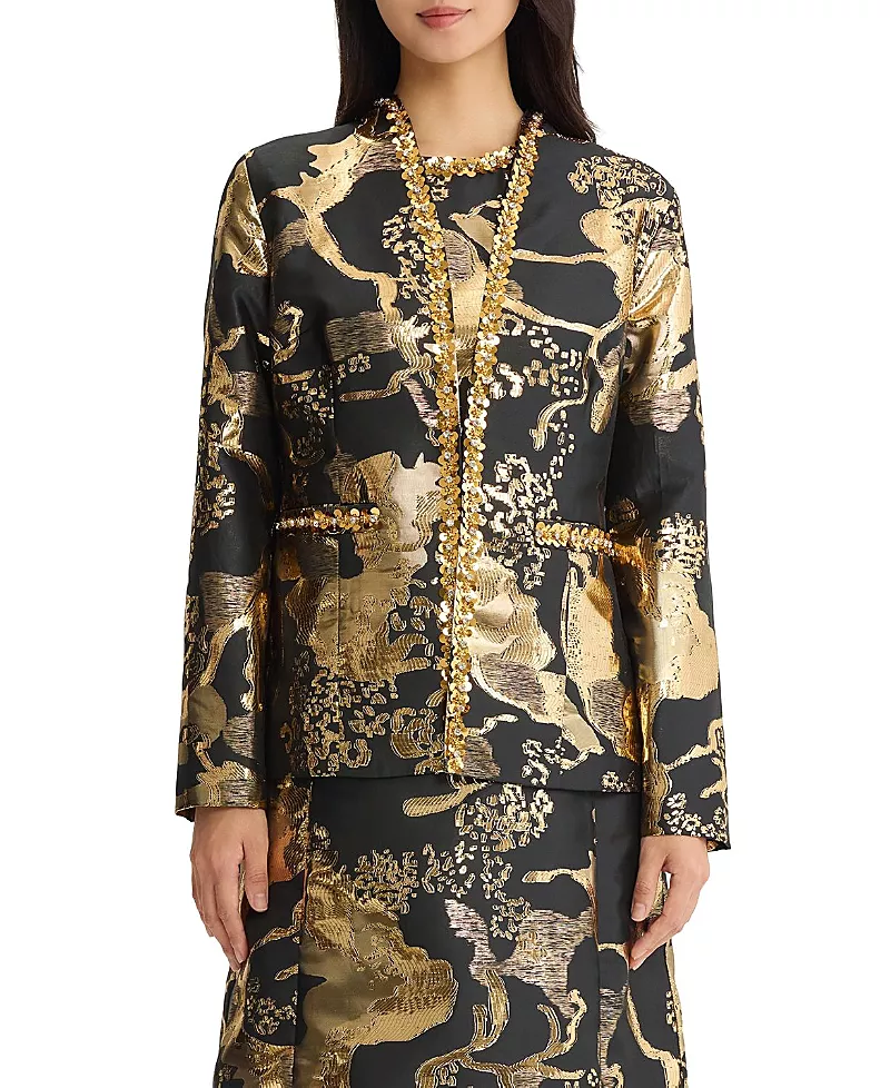 Ming Wang Gold Shimmer Sequin Woven Jacket