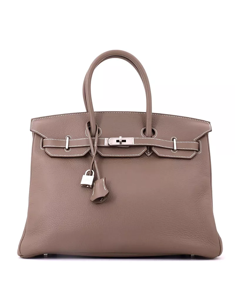 Pre-Owned HERMES Birkin 35 Handbag Grey Clemence with Brushed Palladium Hardware