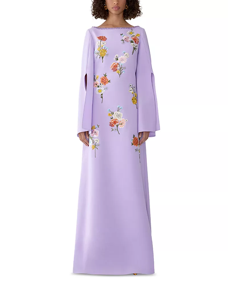 Carolina Herrera Floral Long Sleeve Caftan Gown