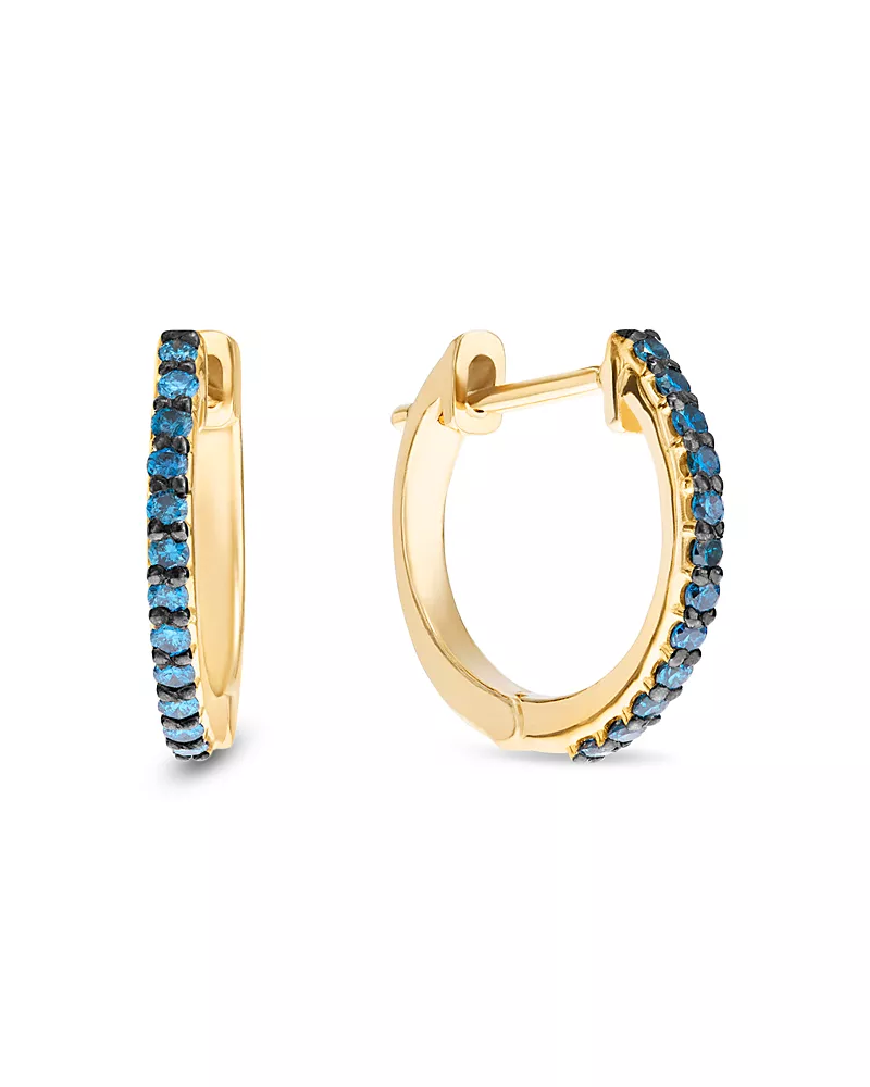 Lana 14K Yellow Gold Blue Diamond Hoop Earrings, 0.12 tcw