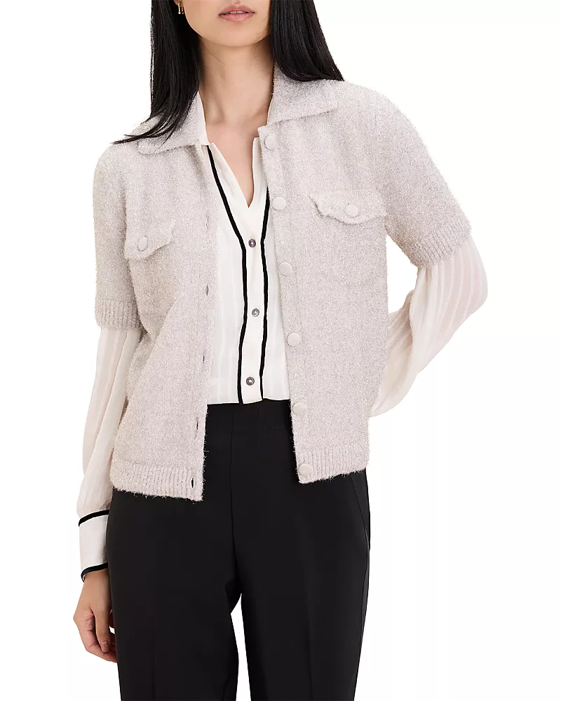 Nic+Zoe Tinseltown Collared Short Sleeve Cardigan