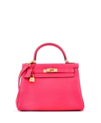 Kelly 28 Handbag Pink Clemence with Gold Hardware
