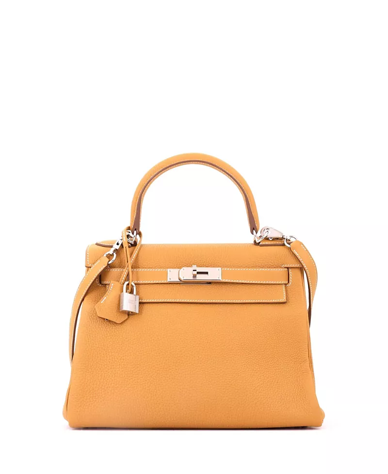 Pre-Owned HERMES Kelly 28 Handbag Brown Togo with Palladium Hardware