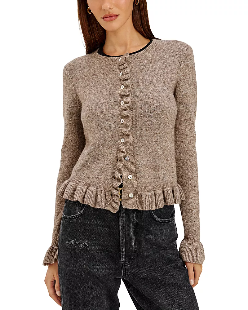 Rails Mandy Cotton & Wool Blend Ruffle Crewneck Cardigan