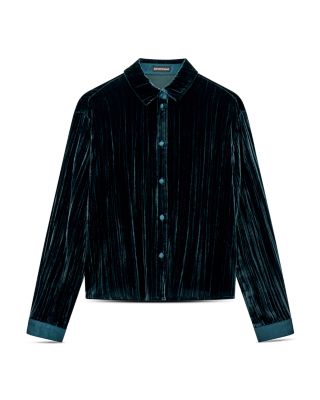 Pleated Velvet Long Sleeve Top