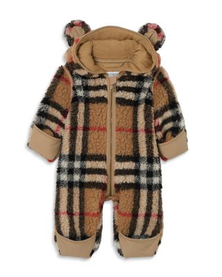 Unisex Madison Bear Check Fleece Hooded Jumpsuit - Baby