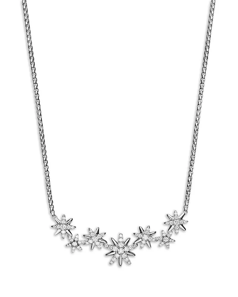 David Yurman Starburst Cluster Necklace in Sterling Silver with Diamonds, 15.5mm