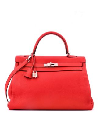 Pre-Owned HERMES Kelly 35 Handbag Red Togo with Palladium Hardware