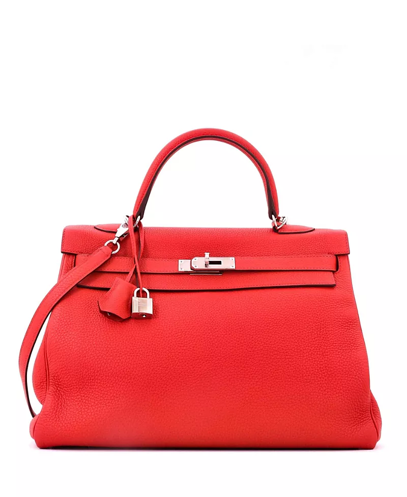 Pre-Owned HERMES Kelly 35 Handbag Red Togo with Palladium Hardware