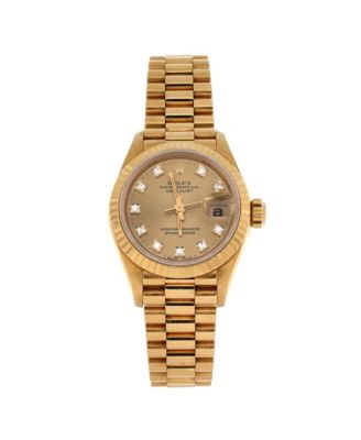 Pre-Owned Rolex Oyster Perpetual President Datejust Automatic Watch in Gold with Diamond Markers 26mm