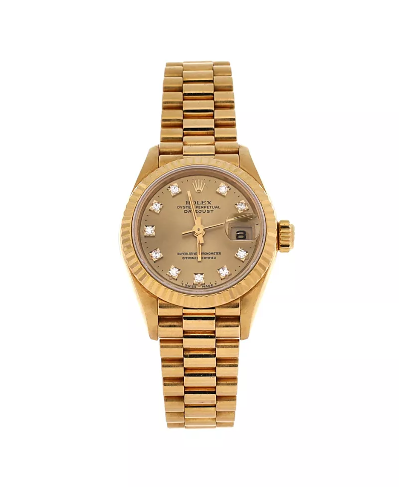Pre-Owned Rolex Oyster Perpetual President Datejust Automatic Watch in Gold with Diamond Markers 26mm