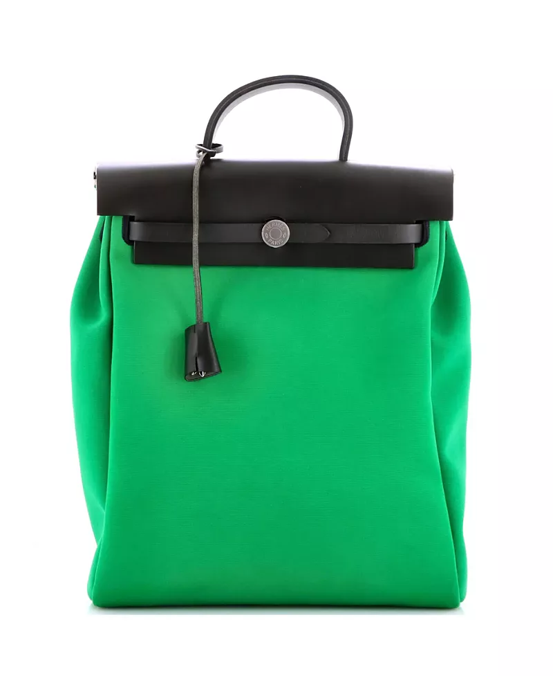 Pre-Owned HERMES Herbag A Dos Zip Backpack Toile and Leather