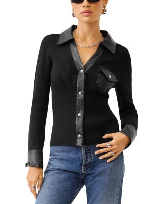Isabella Faux Leather Trim Collared Top