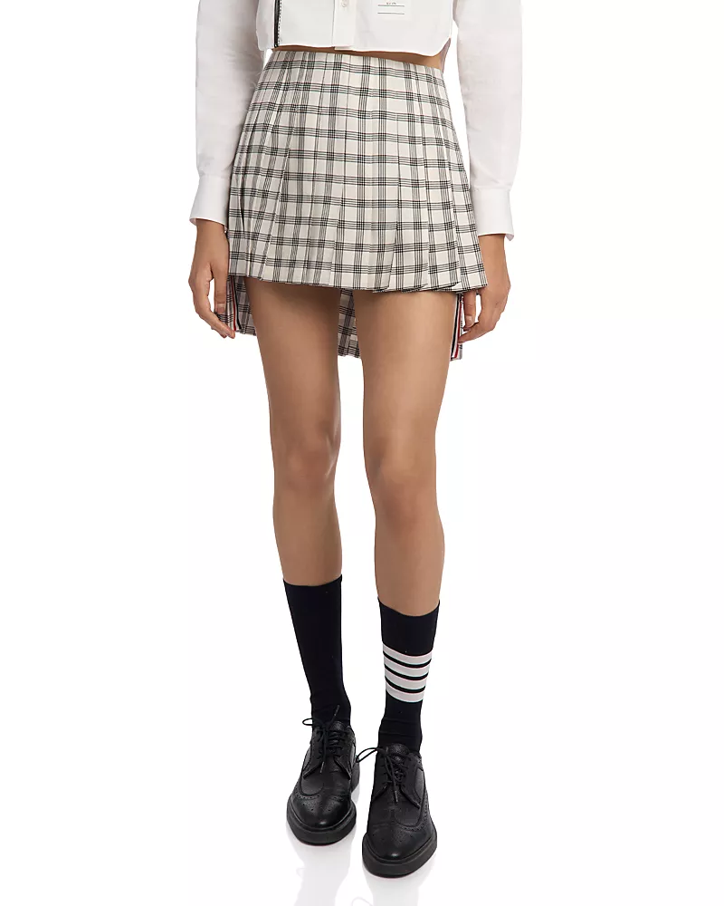Thom Browne Plaid Wool Pleated Mini Skirt
