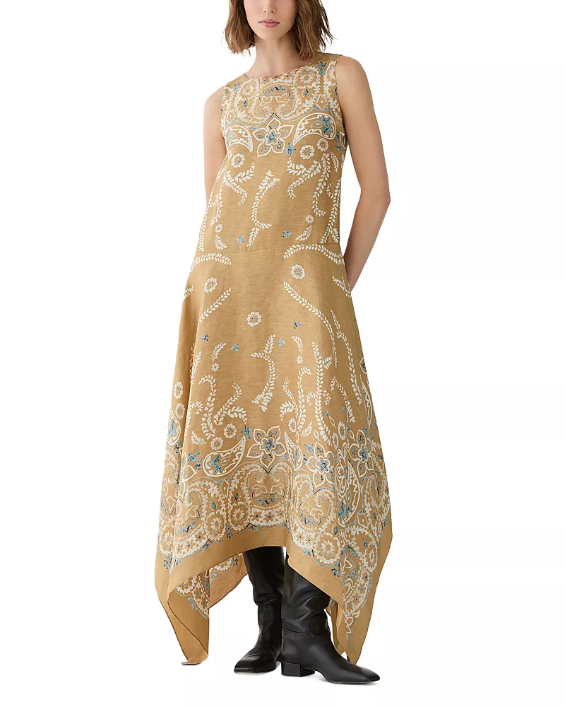Lafayette 148 New York Sleeveless Handkerchief Hem Linen & Silk Dress
