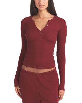 Ribbed Cotton Blend Henley Top