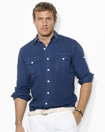 Polo Ralph Lauren Classic-Fit Washed Linen Military Shirt | Bloomingdale's