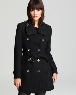 Wool Funnel Neck Trench Coat 