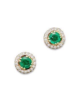 Bloomingdale's - Emerald and Diamond Stud Earrings in 14K Yellow Gold, 0.13 ct. t.w. - 100% Exclusive
