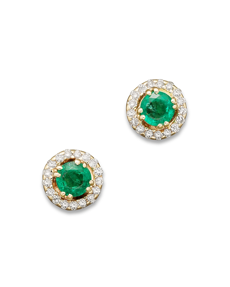 Emerald and Diamond Stud Earrings in 14K Yellow Gold