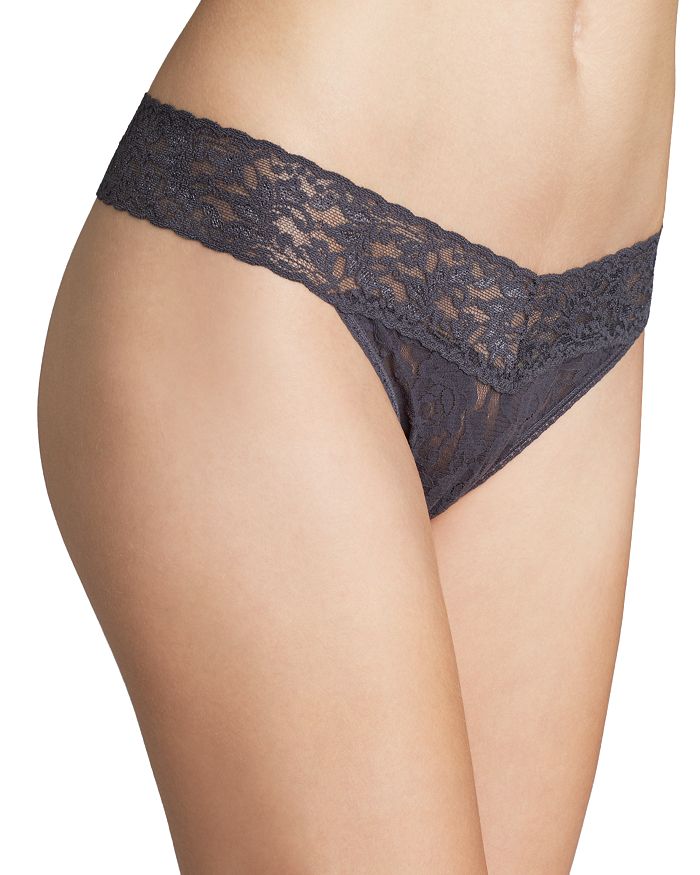 Hanky Panky Stretch Lace Traditional-rise Thong In Granite