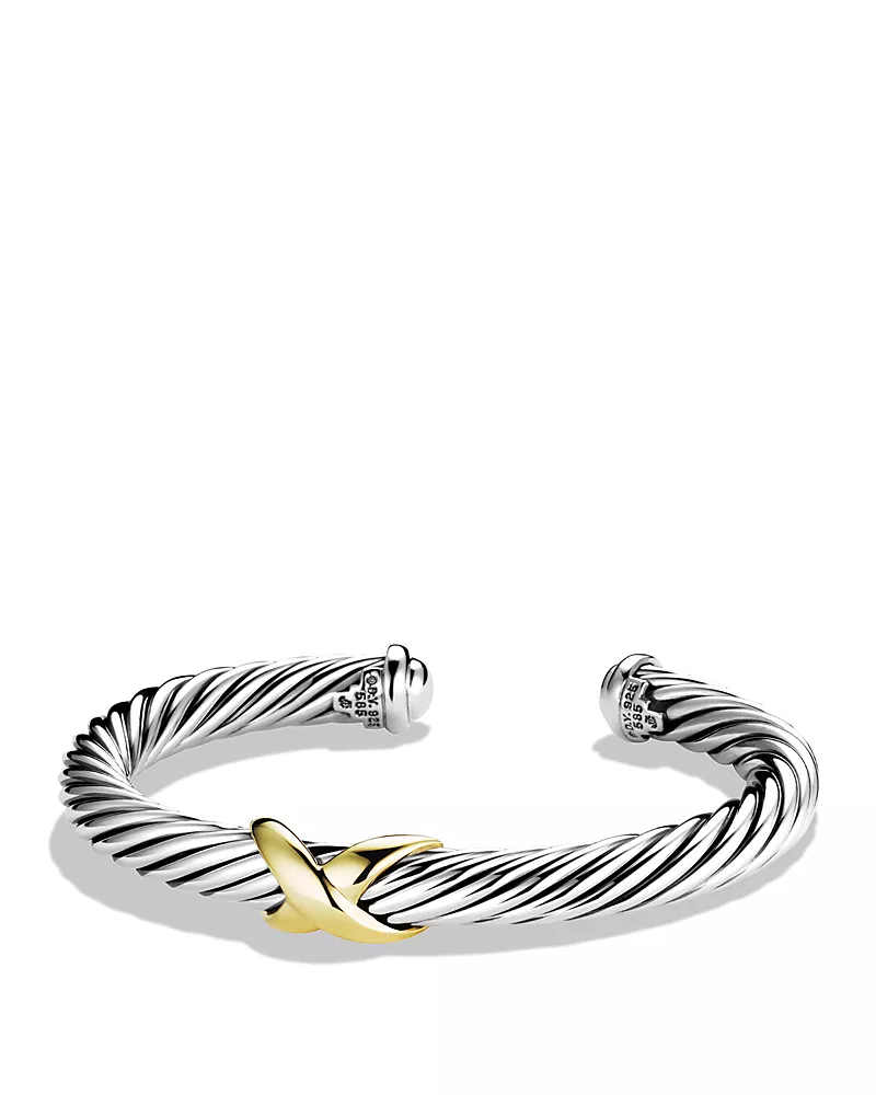 David Yurman X Classic Cable Station Bracelet in Sterling Silver with 14K Yellow Gold, 7mm