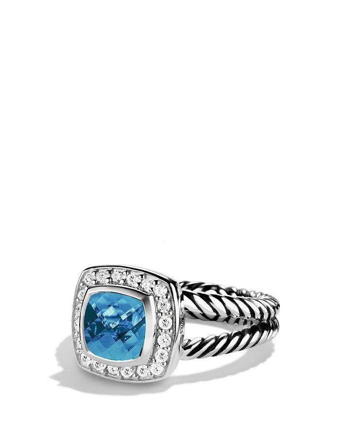 David Yurman Petite Albion Ring With Blue Topaz & Diamonds