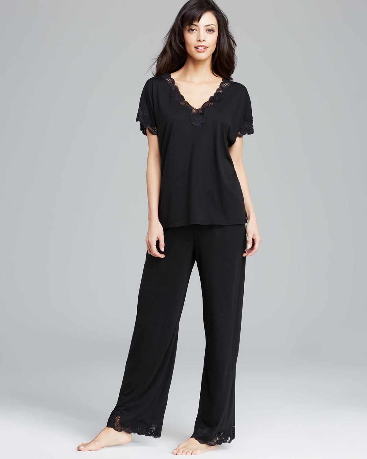 Natori Zen Floral Lace-Trim Short Sleeve Pajama Set