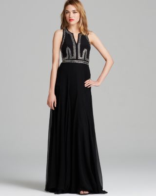 Rebecca Taylor Gown - Sleeveless Slit Neck Embellished