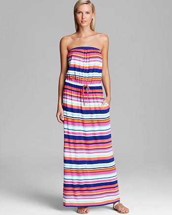 Macbeth Collection - Multi Stripe Strapless Swim Cover-Up Maxi Dress