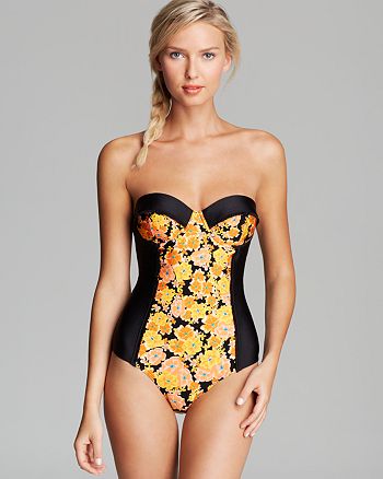 Minkpink Strapless Underwire Bandeau Citrus Flowers One Piece