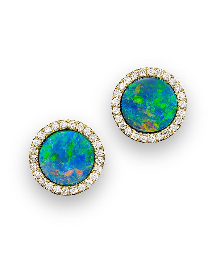 Meira T 14k Yellow Gold Blue Opal And Diamond Stud Earrings In Blue/gold