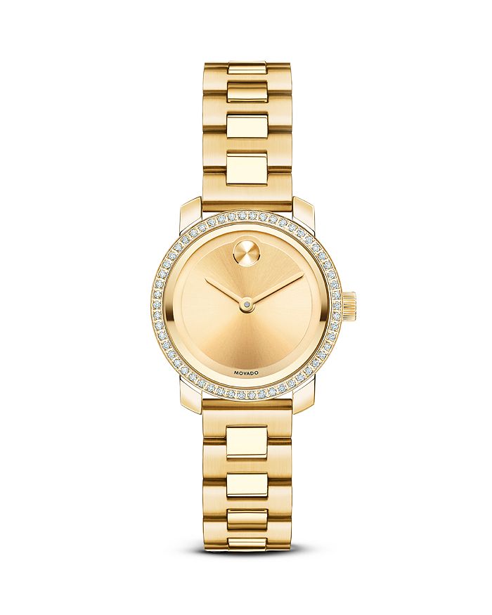 Movado - Movado BOLD Yellow Gold Ion-Plated Stainless Steel Watch with Diamonds, 25mm