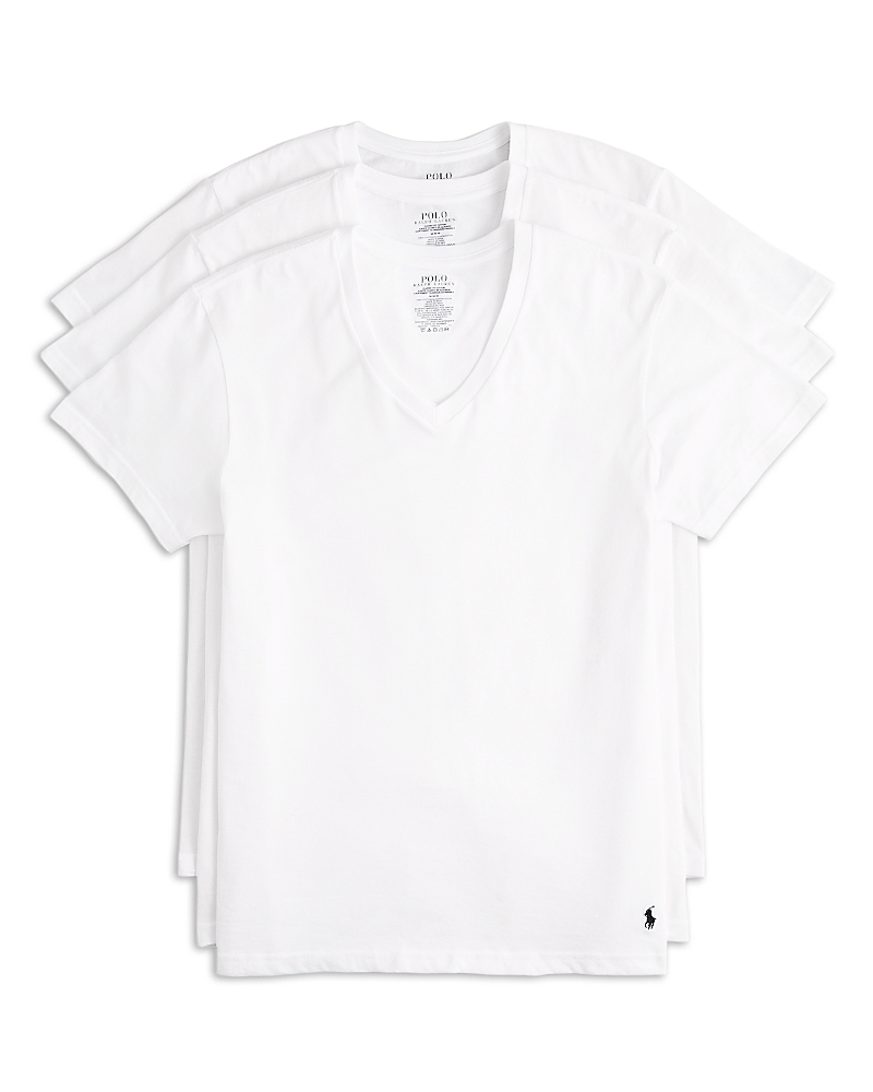 Polo Ralph Lauren Classic Fit V-neck Undershirt, Pack Of 3 In White