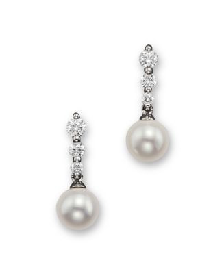 Bloomingdale's Cultured Freshwater Pearl and Diamond Earrings in 18K ...