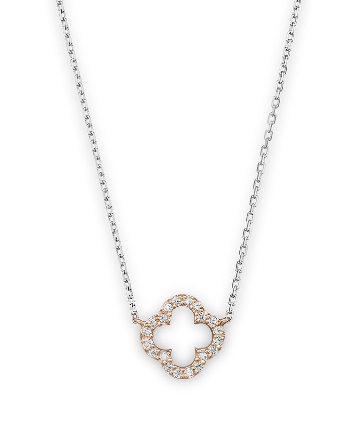 Bloomingdale's Diamond Clover Pendant Necklace In 14k Rose And White Gold,.10 Ct. T.w. - 100% Exclusive In Pink