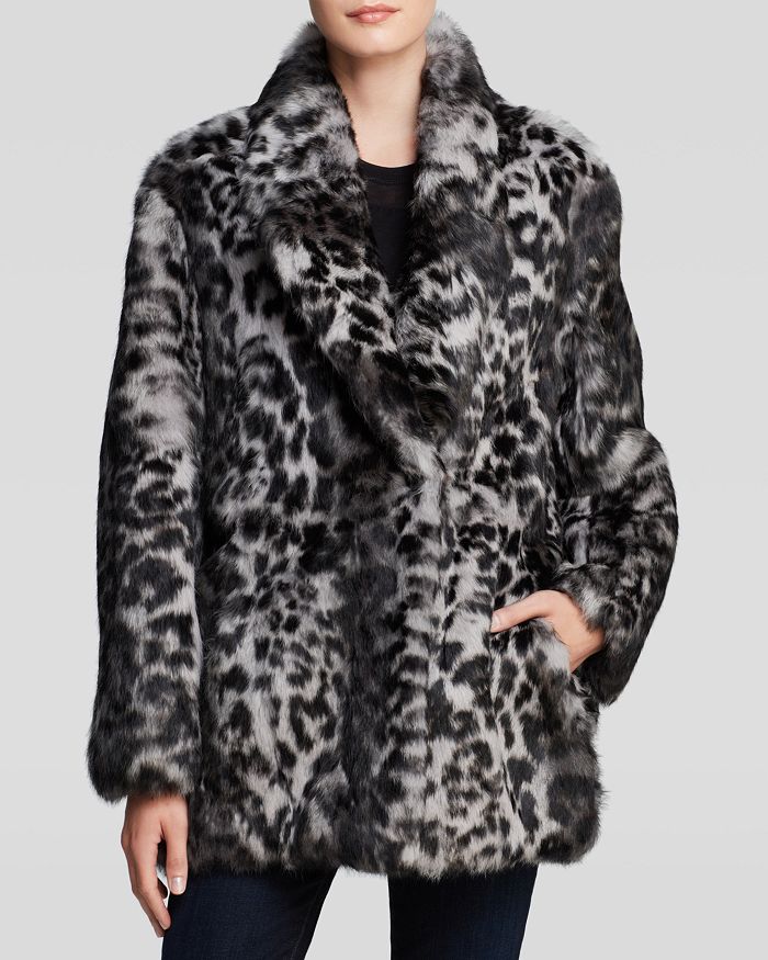 Elizabeth and James Coat Holly Leopard Print Rabbit Fur