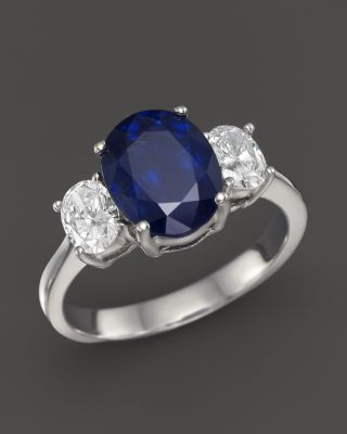 Sapphire and Diamond 3-Stone Ring in 14K White Gold&nbsp;- Exclusive
